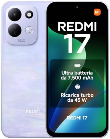REDMI 17, Smartphone 4+128GB, Viola Loto, Batteria 7500 mAh, Ricarica 45W