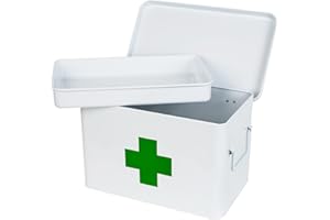 HMF Domowa apteczka z metalu do przechowywania leków, 32,5 x 20 x 20,5 cm, biała