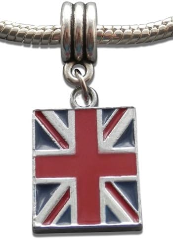 Enamel British Union Jack Flag Dangle Charm Bead by Crystal Charmz © - Pandora, Troll, Biagi and European Bracelet Compatible