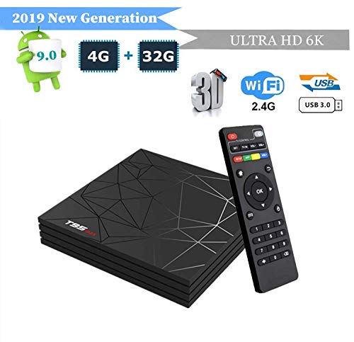 Android 9.0 TV Box, Smart T95 Max Lecteur multimédia Box 2/4 Go RAM 16/32/64 Go ROM H6 Quad-Core Cortex-A53 2,4 GHz WiFi Support 3D 6K H.265 Ethernet avec télécommande Lecteur vidéo