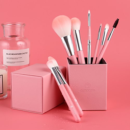 amoore 8 Stück Make Up Buersten Make Up Pinsel Set Pinselsets Holzgriff mit der PU Leder Pinsel Eimer Kosmetik - 2