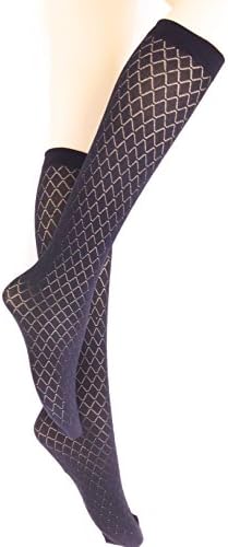 3 Pairs New womens black diamond pattern semi opaque knee high pop socks 80 Denier P5