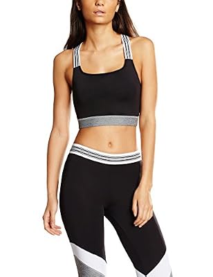 Iris & Lilly Brassière de Sport Jacquard Élastique Femme, Noir (Black/White/Light Grey), Medium