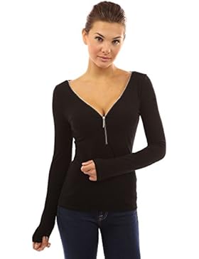 PattyBoutik Damenbluse mit V-Auschnitt mit Reissverschluss