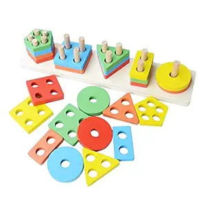 Toyshine Wooden Angle Geometric Blocks Stacker Shape Sorter Column Puzzle Stacking Set for Kids- B