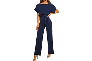 Coloody Femmes Combinaison Manches Courtes Barboteuse Jumpsuit Élégant Pantalon Loose Casual Combishort avec Ceinture