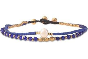 Made by Nami Bracelet de Cheville Femme Fille Surfeur Perles Fête Plage Fait Main Goa Hippie Chevillère Multicolore Oriental