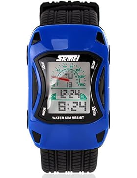 Sportuhr Kinder wasserdichte Armbanduhr blau schwarz , LANCARDO Cool Auto-Form LED digitale Outdoor Kinderuhr...