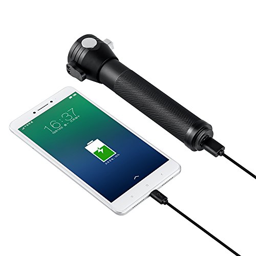 ECEEN Solar-Taschenlampe – Multifunktions-LED-Licht mit Auto-Notfall-Tool, Attack Hammer, Schneidmesser, Kompass etc. für Camping, Reisen, Wandern Sicherheit - 4