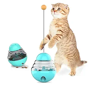 PAOPO Cat Slow Feeder Ball,Cat Food Dispenser Slow Eating Interactive Cat Toy Ball Detachable Tumbler Shaped Pet Treat Ball(Bule)