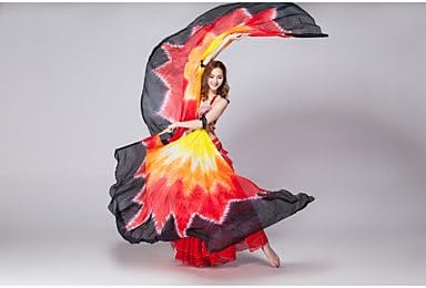 WHH Performance Belly Dance Isis Wings Women's Performance Silk Tie Dye 1 Piece (more colour) , black/red