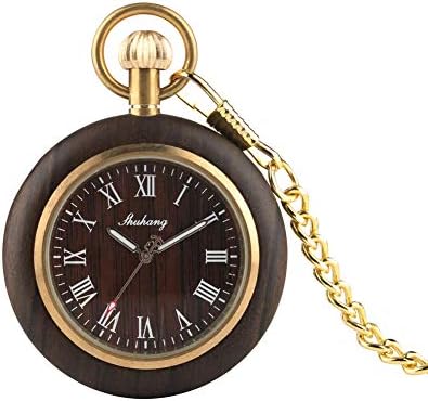 Bamboo Case Coffee Cocket Pockrt Watch for Men, Men's Pocket Watch Wooden Dial Simple and Fashionable, Quartz Sport Pocket Watches for Boys