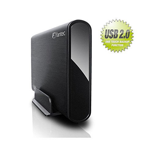 FANTEC DB-ALU2 Externes Festplattengehäuse (für den Einbau einer 8,89 cm (3,5 Zoll) SATA Festplatte, USB 2.0 Schnittstelle, inkl. One Touch Backup Funktion, gebürstetes Aluminium Gehäuse) schwarz - 3