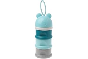 MANYO. Manyo Boîte Doseuse Lait Poudre Portable, Boîte Doseuse- 3 Compartiments- Ours Mignon, sans BPA, Conteneur Lait en Poudre avec Poignée de Boucle (Bleu)
