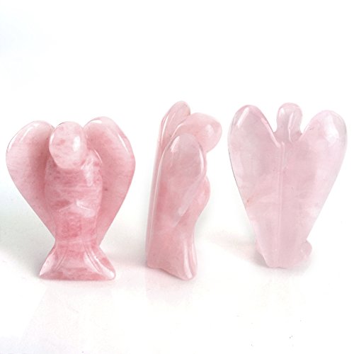 JOVIVI Dekoration Reiki Edelstein Kristall Engel Figur Schutzengel Talisman Gluecksbringer Energietherapie Deko(Rosenquarz) - 4
