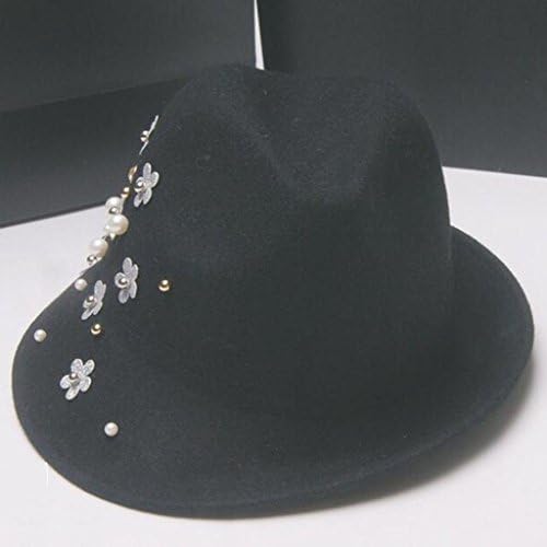 Autumn and winter models Hairy Female models Hairy Rivets pearl chrysanthemum Hat , black