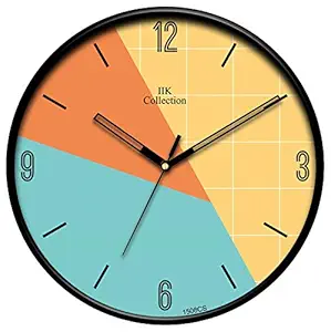 IIK COLLECTION Designer Analogue Sweep Silent (No Tic-Tic Sound) Quartz Movement Round Wall Clock with Glass for Home, Kitchen, Living Room, Bed Room, Office (IIK-1508CS)