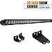 Price comparison product image 20 Inch 100W Single Row Slim Low Profile Led Work Light Bar 1 Lead Wiring Harness Remote Control Kit Driving Lights Backup Lamps Bumper Mount For Off Road Pickup Van 4X4 Suv Boat Atv Truck 12V-24V