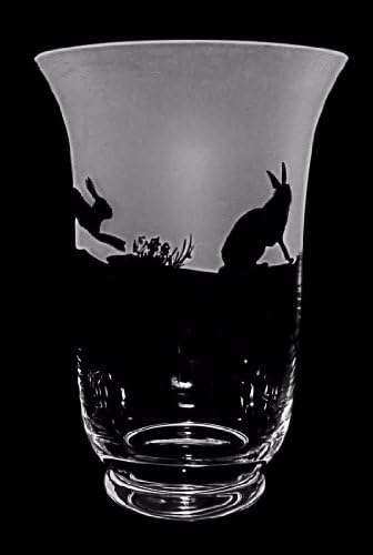 25cm Boxed Crystal Glass Flared Vase with HARE Frieze design *ANIMAL GIFT*