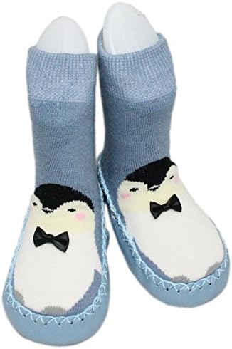 Baby Infant Boy Girl Indoor Non-slip Slipper Shoe Socks Moccasins (18-30 Months, Blue Bow Penguin)