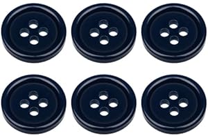 MANDITTIONS Pack of 6 Dark Blue Sew on 15mm Round Buttons Flat 4 Holes 24L 24 Ligne
