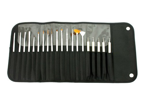 KingOfHearts - 20 Piece Set Manicure Pedicure Nail Art Brushes Dotting Pens with Magnetic Clasp Carrying Case Pouch