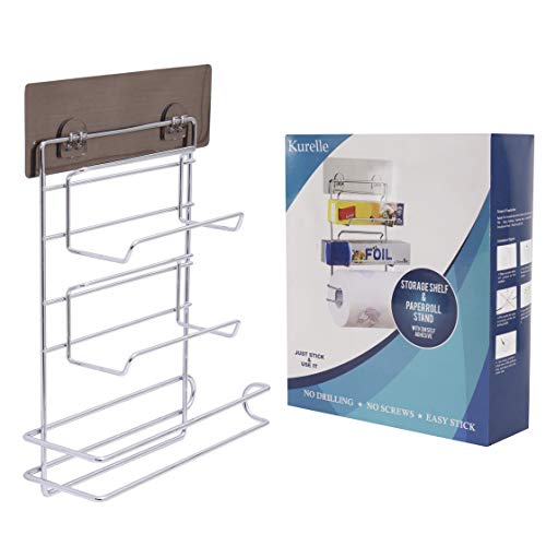Porte-rouleau de cuisine - (32H x 7,8W x 23 D cm) 3 en 1 dérouleur mural cuisine avec support de rangement - Organisation papier essuie-tout, idéal pour cuisines et restaurants