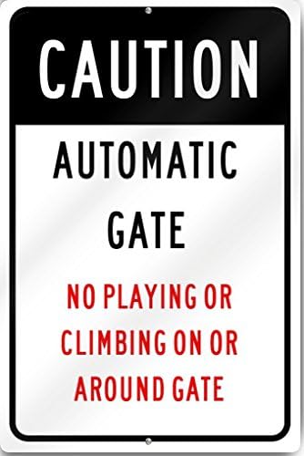 Caution Automatic Gate Sign 12 wide x 18 tall Inch Heavy Gauge Aluminum Reflective