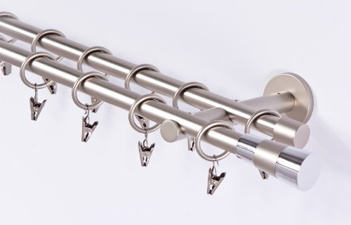 Gardinenstange 16mm 2-Läufig Chrom-Matt Metall, 280 - 3