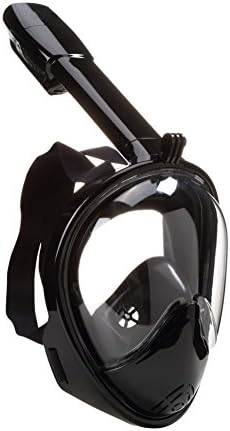 KingSang Snorkel Mask, Full Face Diving Mask Free Breathing Underwater Scuba Snorkeling Mask 180°Panoramic Seaview Anti-fog and Anti-leak with Action Camera Slot (Black) +1x Waterproof Case