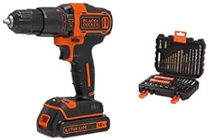 BLACK+DECKER BDCHD18K-QW Trapano Avvitatore a Percussione, 18 V, al Litio, 1.5 Ah, in Valigetta, Nero/Arancione + A7188-XJ Set per Forare ed Avvitare, 50 Pezzi