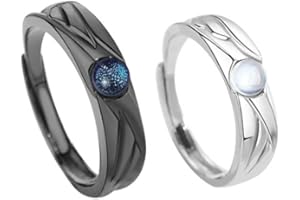 QIAMNI Retro Moonstone Couple Ring Trendy Angel and Demon Couple Ring Black and White Adjustable for Him and Her
