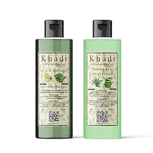 Khadi Natural Herbal Amla Bhringraj Shampoo and Aloevera Conditioner Combo || Suitable For Hair Growth | Dry and Frizzy Hair - Controls Hair Fall Parben And Sls Free (200ml Each)