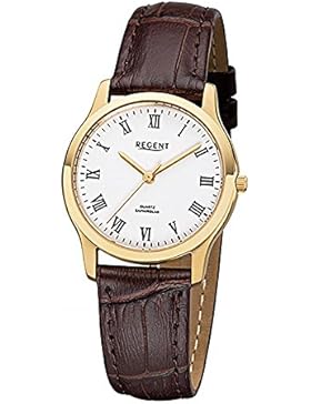 Regent Damenarmbanduhr F1074 Edelstahl goldplattiert mit Leder
