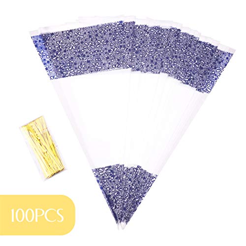 Preisvergleich Produktbild UKMASTER Süßigkeit Tüten, 100 Stück Selbstklebend OPP Tütchen Klein Blumen Plastiktüten Bonbons Tüten für Geschenk Verpakung