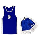 KIDS BOXING UNIFORM 2 PICES SET (TOP & SHORT) BLUE-WHITE, 11 TILL 12 YEAR OLD KIDS