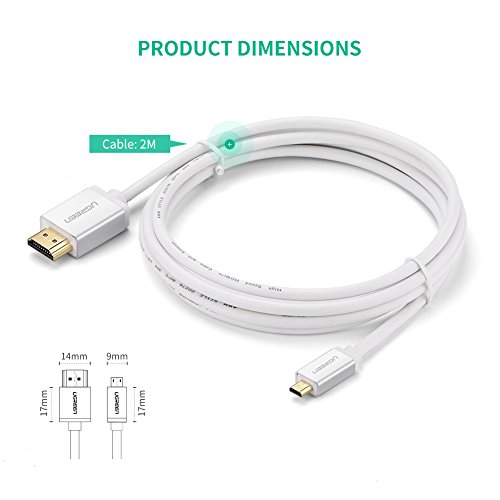Micro HDMI auf HDMI UGREEN High Speed Kabel 2m mit Ethernet Vergoldete Kontakte Unterstützung 1080p 3D,4K-Auflösung und ARC, Micro HDMI D Stecker auf HDMI A Stecker Alu-Gehäuse Weiß - 7