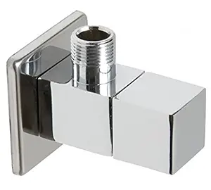 Snowbell Square Brass Chrome Plated Angle Cock (Standard Size, Silver)