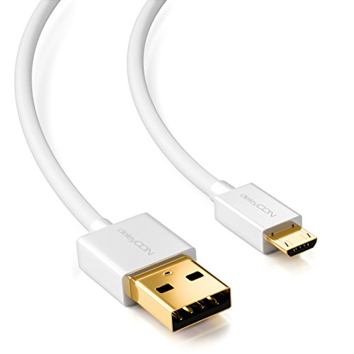 deleyCON Micro USB Kabel 0,15m / Ladekabel Datenkabel / Schnellladekabel für Smartphone / Tablet / PC / Laptop / Notebook – Weiß - 2