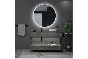 MICE COLLECTION Ledimex - OPOR001/90, Specchio LED da bagno, retroilluminato, rotondo, serie Oporto, varie misure disponibili (90 cm)