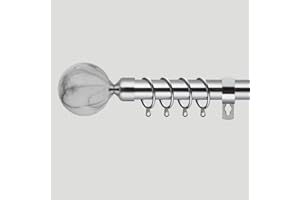 HOME TREATS Extendable Curtain Pole Marble | Chrome Metal Curtain Rail Pole Set 25mm | Includes Rings Finials Brackets & Fittings (Marble 40cm to 325cm)