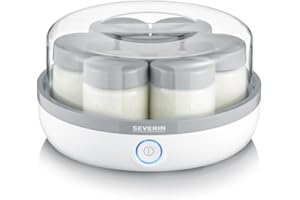‎SEVERIN SEVERIN Joghurtbereiter, Joghurtmaschine mit Zeitanzeige zum Herstellen von selbstgemachtem und veganem Joghurt, enthält 7 Joghurtgläser mit Deckel aus Glas, JG 3518, Weiß / Grau