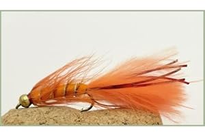 TROUTFLIES UK LURE FLIES 12 pack of Goldhead Orange Red Flash Damsel Lures Fishing Flies. Size 10
