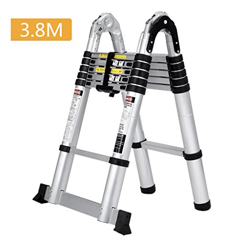 Preisvergleich Produktbild Finether 3.8M Leiter Teleskopleiter Klappleiter ausziehbare Aluleiter Mehrzweckleiter Stehleiter Anlegeleiter Teleskop-Design belastbar bis 150 kg aus hochwertigem Alu robust