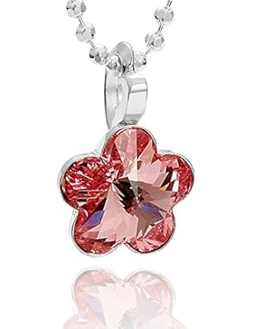 butterfly Mädchen Hals-Silberkette Sterlingsilber original Swarovski Elements Blume Anhänger hell-rosa längen-verstellbar...