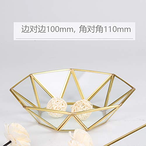 Preisvergleich Produktbild Amgend Nordische Art Schmiedeeiserne Vergoldete Glasablage Spiegelboden Tablett Wohnzimmer Licht Luxus Platte Dekoration Obstteller, Achteckige Goldene Glasschüssel