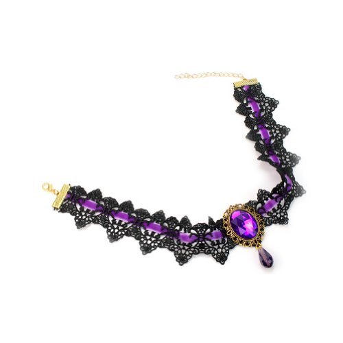 Vintage Collar Babero Gargantilla Purpúra Diamante Imitación Encaje 