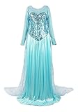 Bodenlanges Maxi Kleid ReliBeauty Damen ELSA Prinzessin Kleid Bodenlang Rundausschnitt Pailletten Fasching Cosplay Kostüm, Hellblau, 34-36