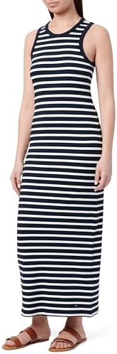 Tommy Hilfiger Abito Donna Midi Dress Slim Fit, Multicolore (Dark Night Navy/Ecru STP), XL