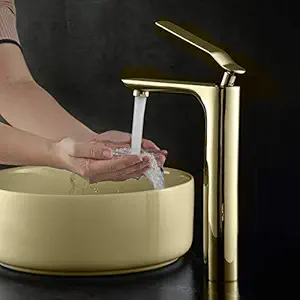 Aquieen Luxury Series Extended Body Hot and Cold Basin Mixer Basin Tap (Emerald - Gold)